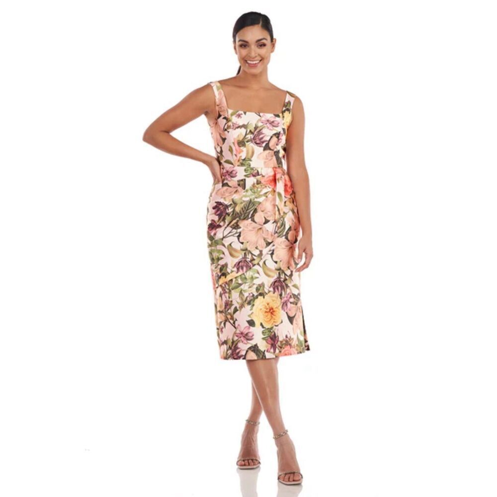 Kay Unger Floral Midi Dress - Pink and Yellow